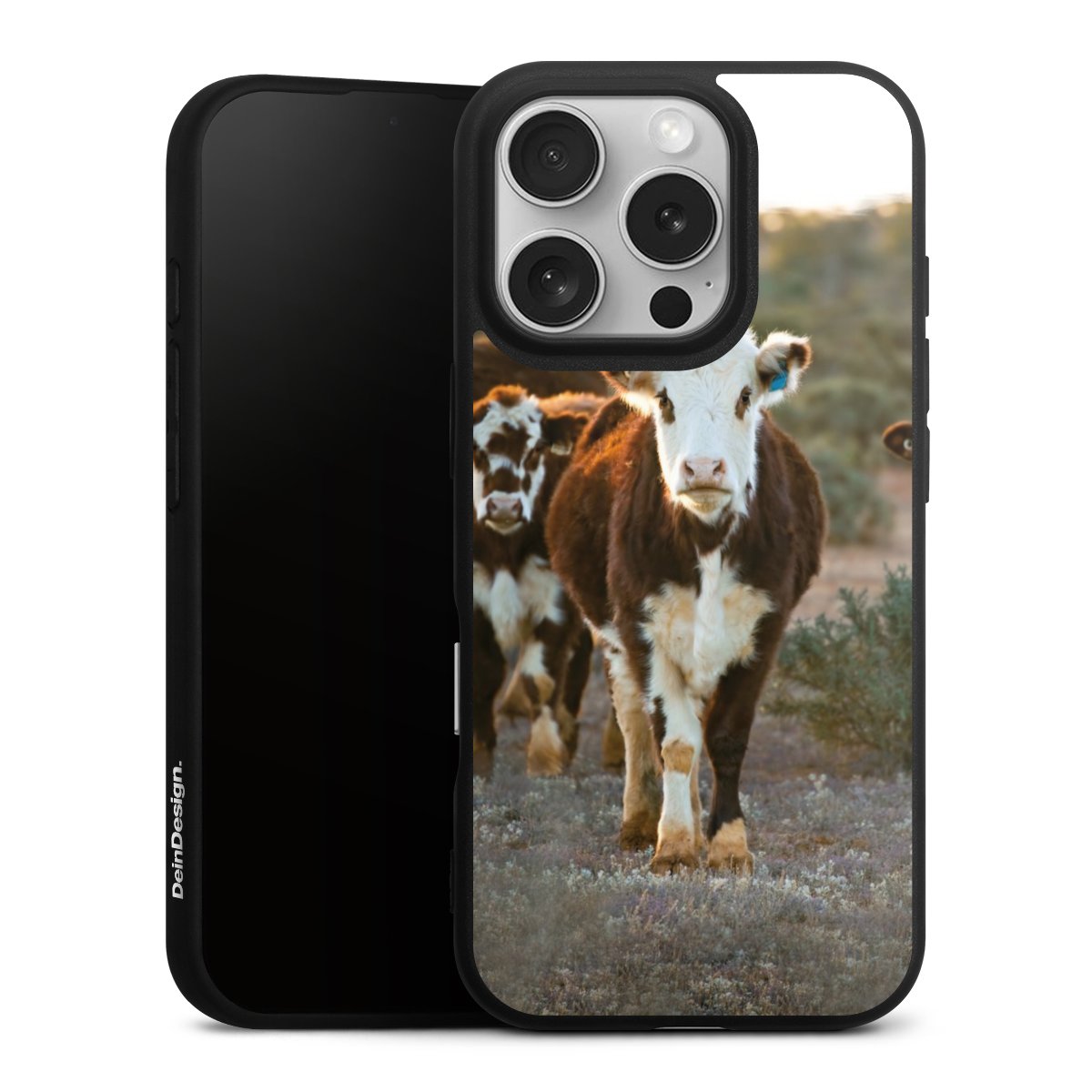 iPhone 16 Pro Handy Premium Silikon Hülle Handyhülle schwarz Case Cow Farmer Calf Silikon Premium Case