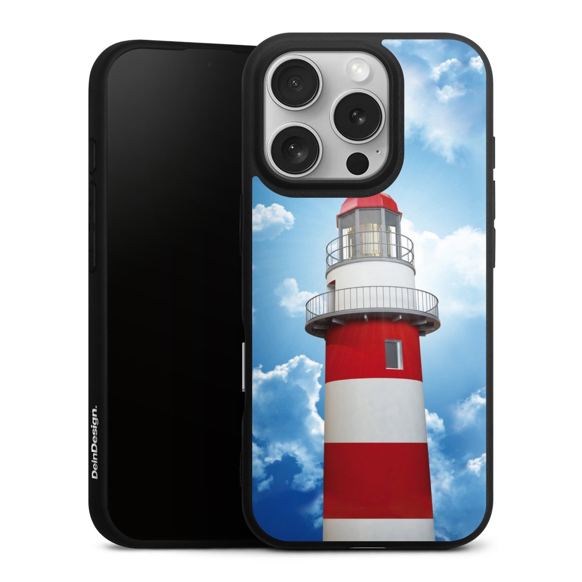 iPhone 16 Pro Handy Premium Silikon Hülle Handyhülle schwarz Case Lighthouse Sky Cloud Silikon Premium Case