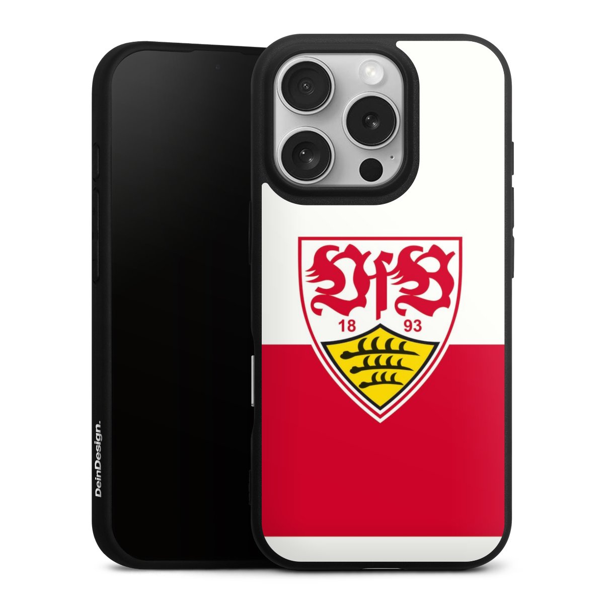 iPhone 16 Pro Handy Premium Silikon Hülle Handyhülle schwarz Case Official Licensed Product Logo Vfb Stuttgart Silikon Premium Case