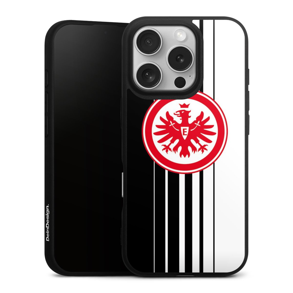 iPhone 16 Pro Handy Premium Silikon Hülle Handyhülle schwarz Case Stripes Eintracht Frankfurt Official Licensed Product Silikon Premium Case