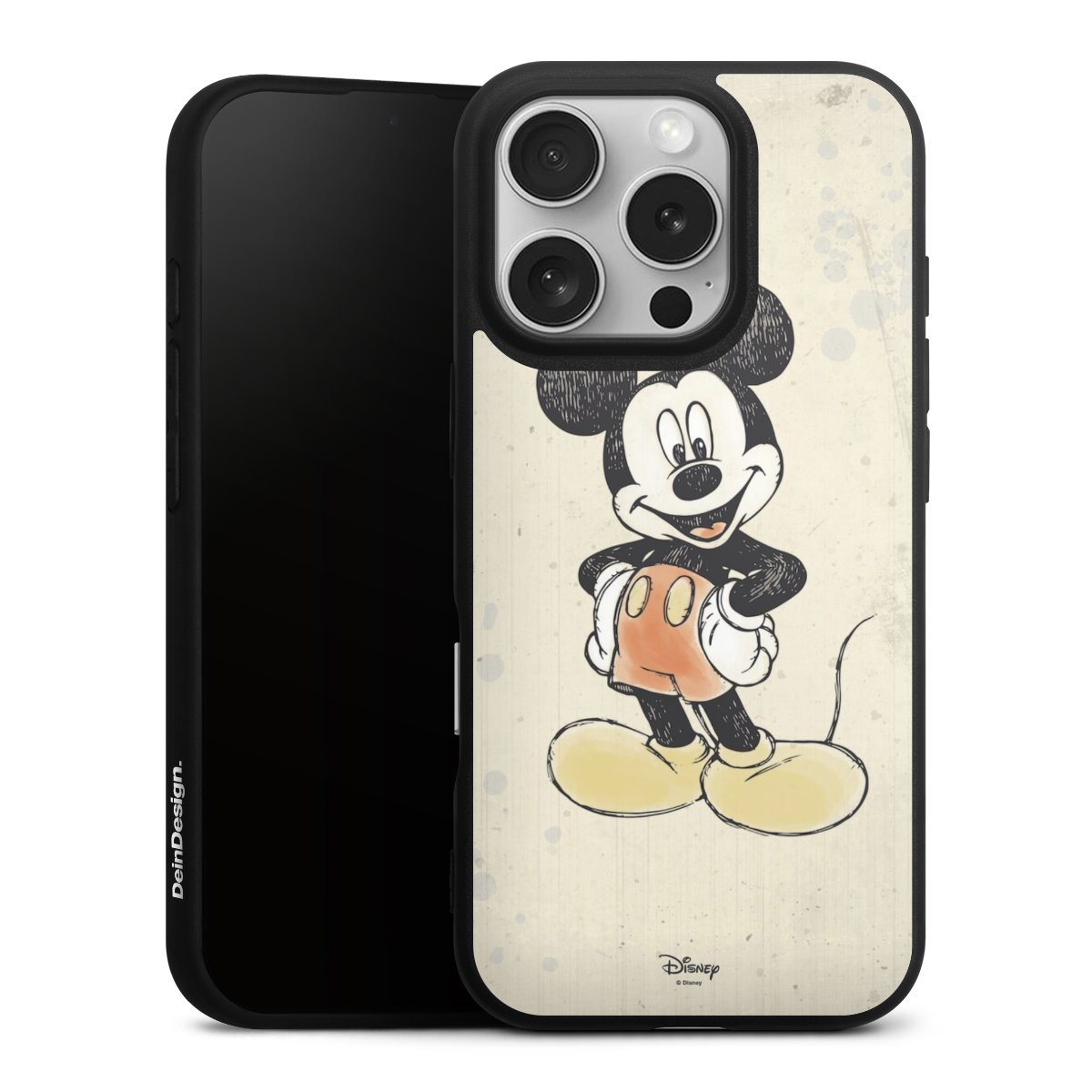 iPhone 16 Pro Handy Premium Silikon Hülle Handyhülle schwarz Case Water Colour Mickey & Minnie Mouse Official Licensed Product Silikon Premium Case