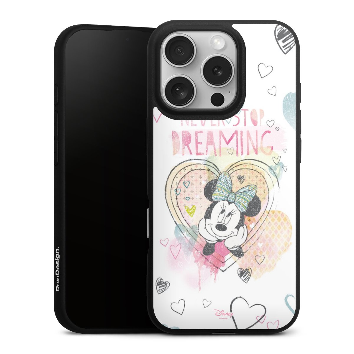 iPhone 16 Pro Handy Premium Silikon Hülle Handyhülle schwarz Case Disney Official Licensed Product Minnie Mouse Silikon Premium Case