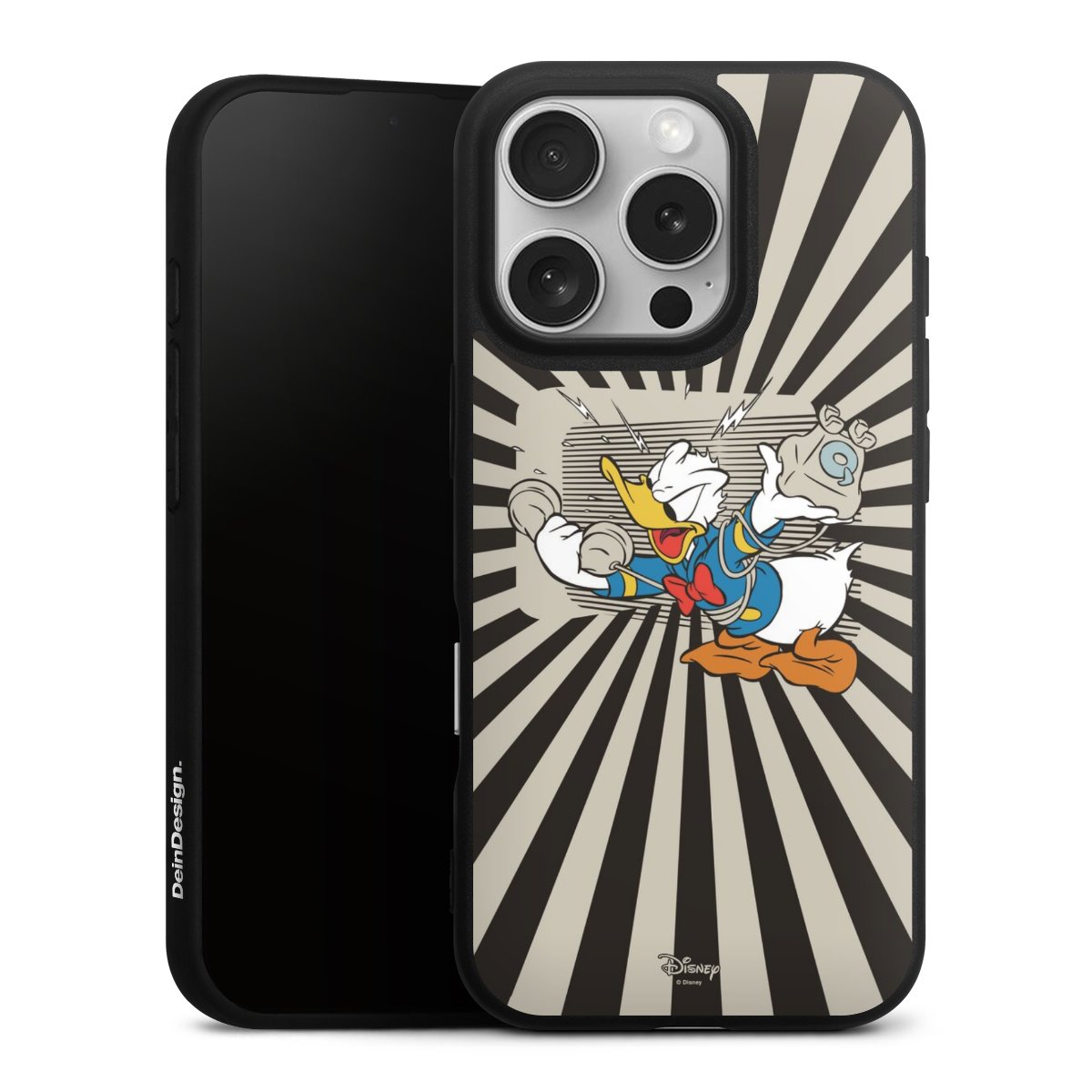 iPhone 16 Pro Handy Premium Silikon Hülle Handyhülle schwarz Case Donald Duck Disney Official Licensed Product Silikon Premium Case