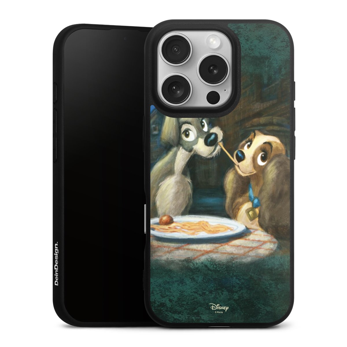 iPhone 16 Pro Handy Premium Silikon Hülle Handyhülle schwarz Case Lady And The Tramp Official Licensed Product Disney Silikon Premium Case