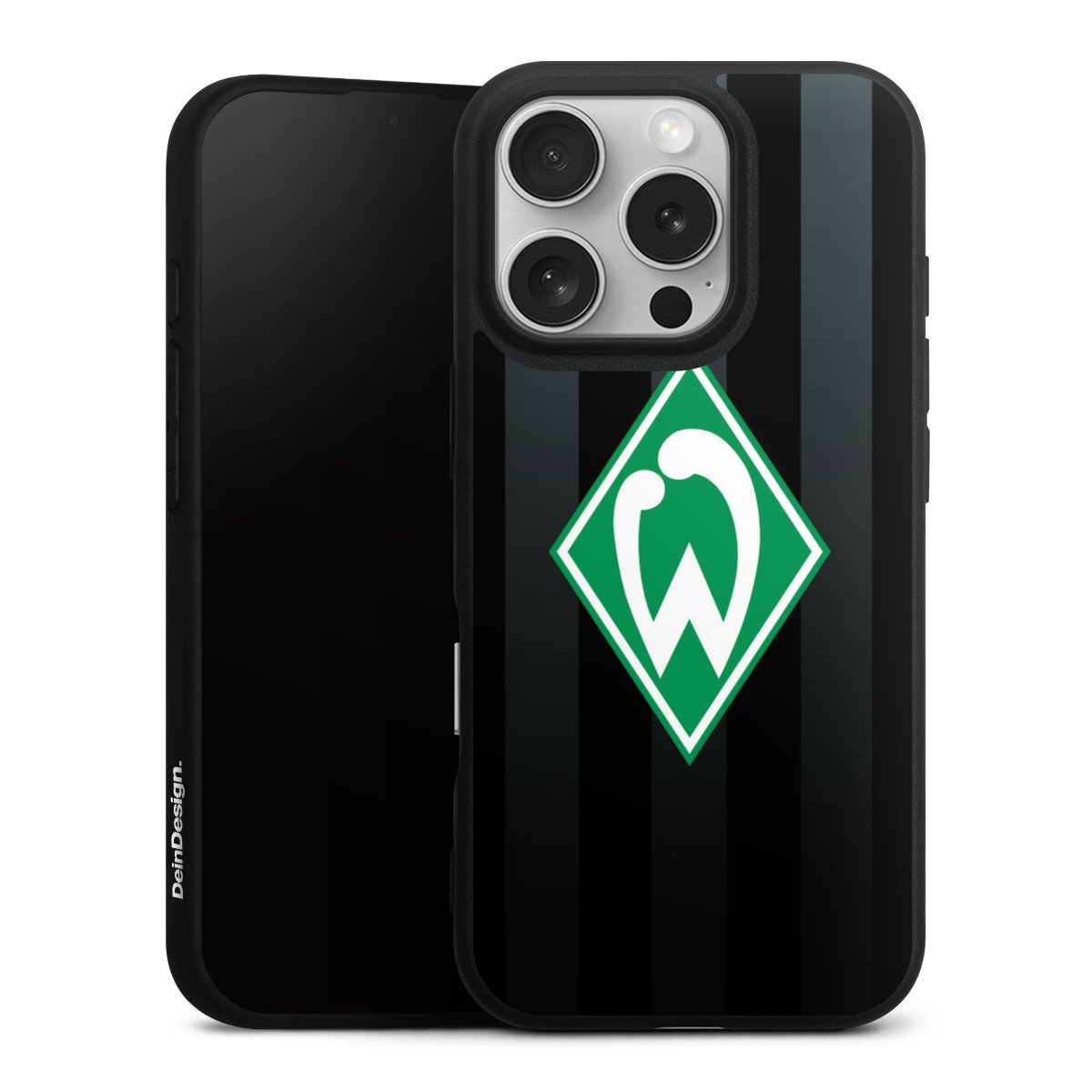 iPhone 16 Pro Handy Premium Silikon Hülle Handyhülle schwarz Case Stripes Sv Werder Bremen Official Licensed Product Silikon Premium Case