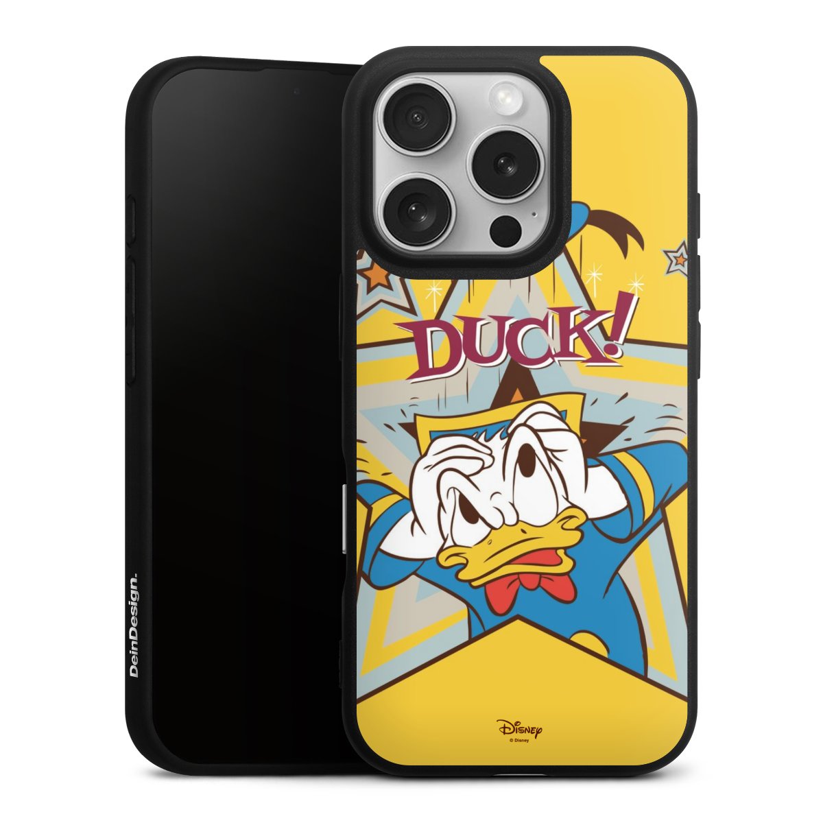 iPhone 16 Pro Handy Premium Silikon Hülle Handyhülle schwarz Case Official Licensed Product Donald Duck Disney Silikon Premium Case