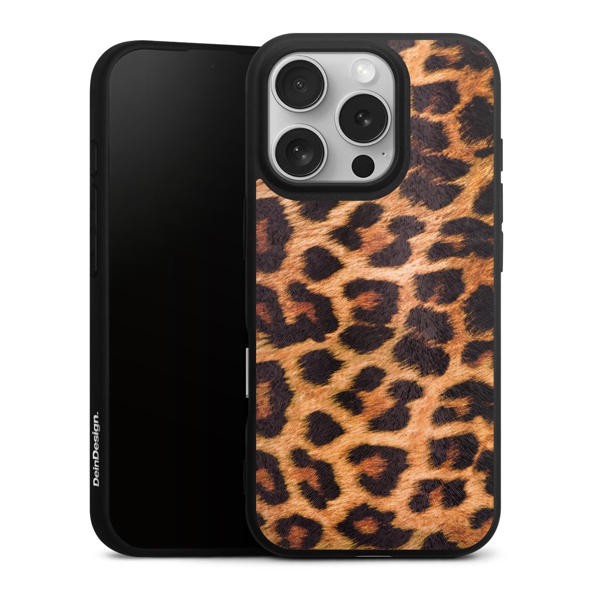 iPhone 16 Pro Handy Premium Silikon Hülle Handyhülle schwarz Case Animal Print Leopard Fur Silikon Premium Case