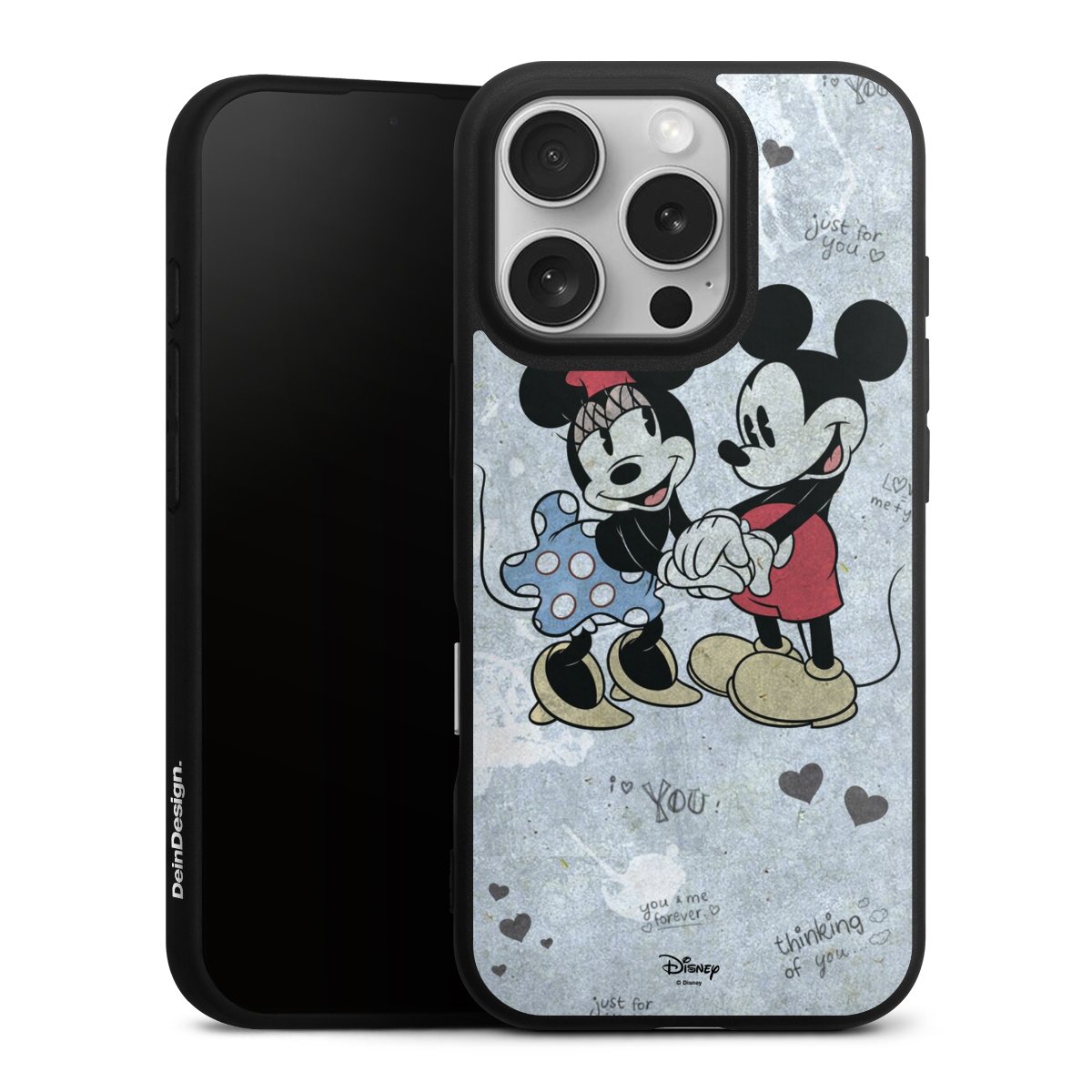 iPhone 16 Pro Handy Premium Silikon Hülle Handyhülle schwarz Case Mickey & Minnie Mouse Vintage Disney Silikon Premium Case