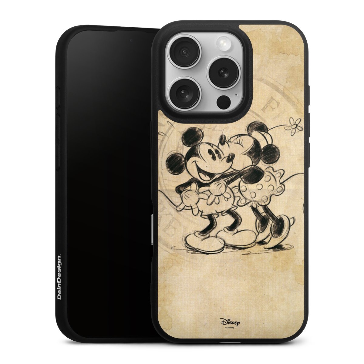 iPhone 16 Pro Handy Premium Silikon Hülle Handyhülle schwarz Case Mickey Mouse Vintage Minnie Mouse Silikon Premium Case