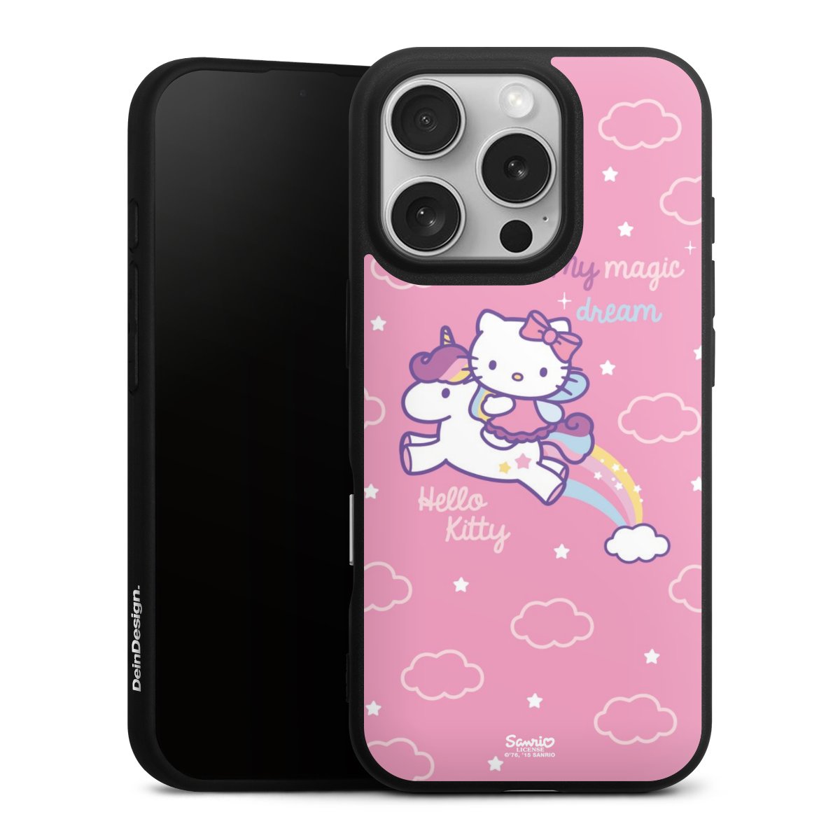 iPhone 16 Pro Handy Premium Silikon Hülle Handyhülle schwarz Case Einhorn Official Licensed Product Hello Kitty Silikon Premium Case