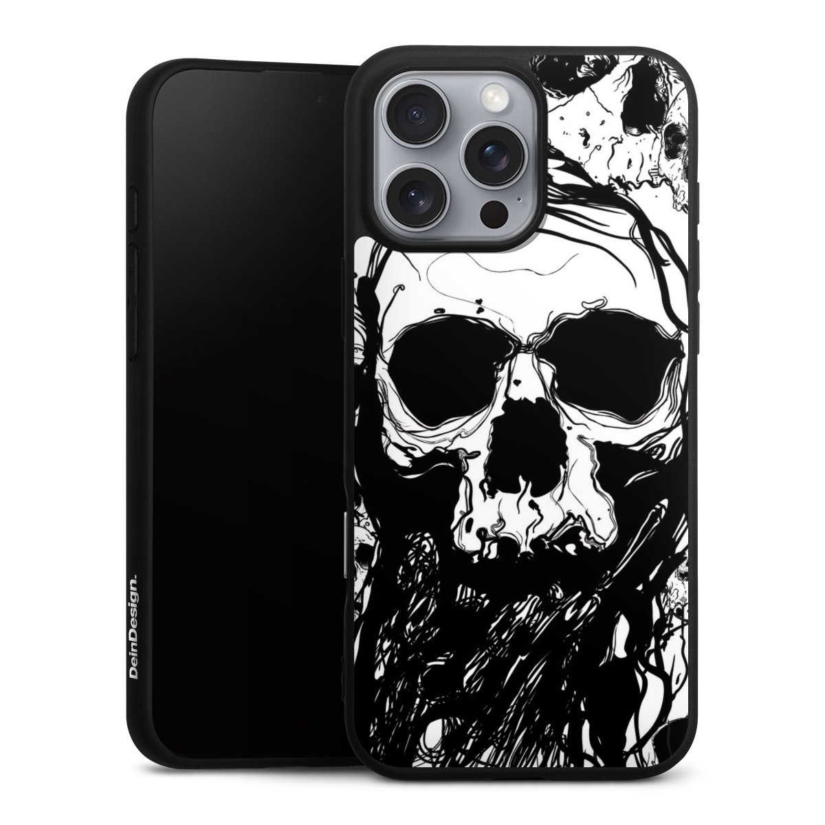 iPhone 16 Pro Max Handy Premium Silikon Hülle Handyhülle schwarz Case Totenkopf Halloween Silikon Premium Case