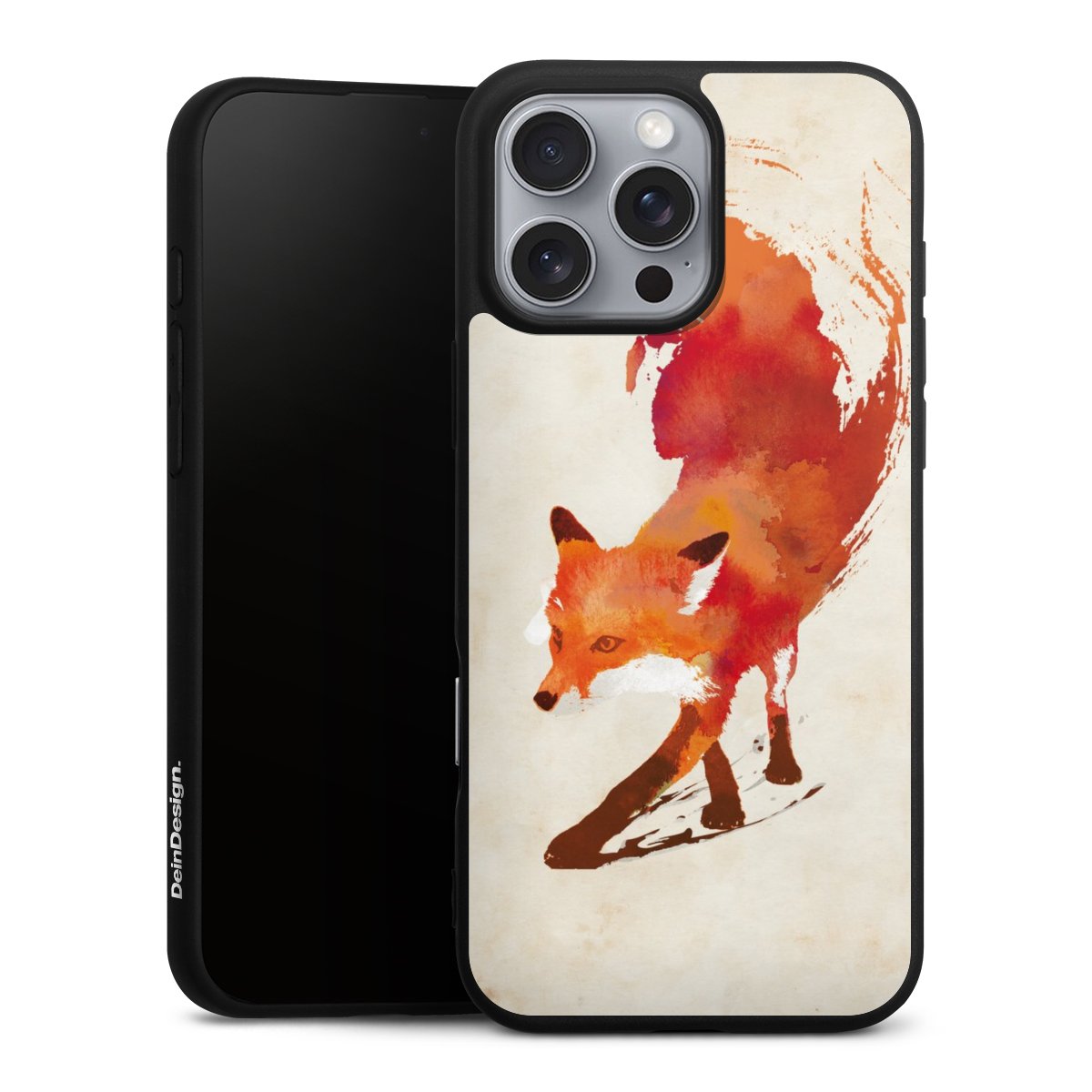 iPhone 16 Pro Max Handy Premium Silikon Hülle Handyhülle schwarz Case Fox Graphic Silikon Premium Case