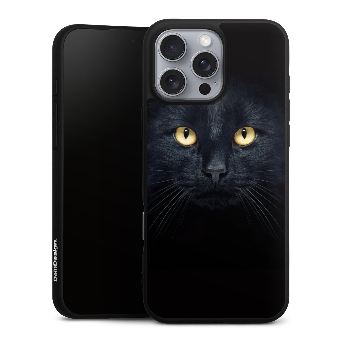 iPhone 16 Pro Max Handy Premium Silikon Hülle Handyhülle schwarz Case Eye Cat Black Silikon Premium Case