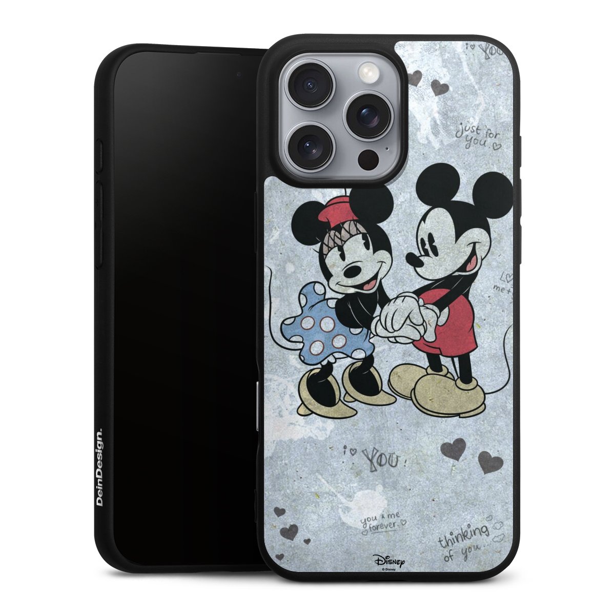 iPhone 16 Pro Max Handy Premium Silikon Hülle Handyhülle schwarz Case Mickey & Minnie Mouse Vintage Disney Silikon Premium Case