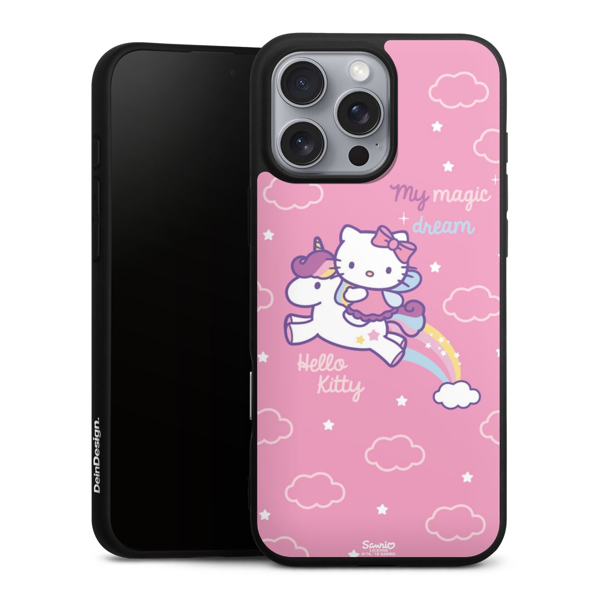 iPhone 16 Pro Max Handy Premium Silikon Hülle Handyhülle schwarz Case Einhorn Official Licensed Product Hello Kitty Silikon Premium Case