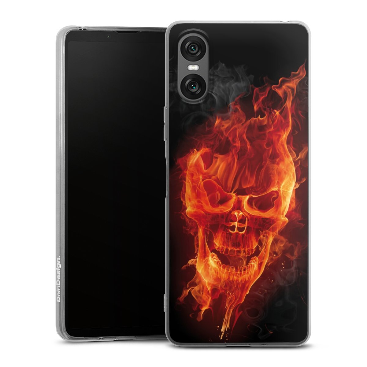 Sony Xperia 10 VI Handy Silikon Hülle Case transparent Handyhülle Totenkopf Skull Fire Silikon Case