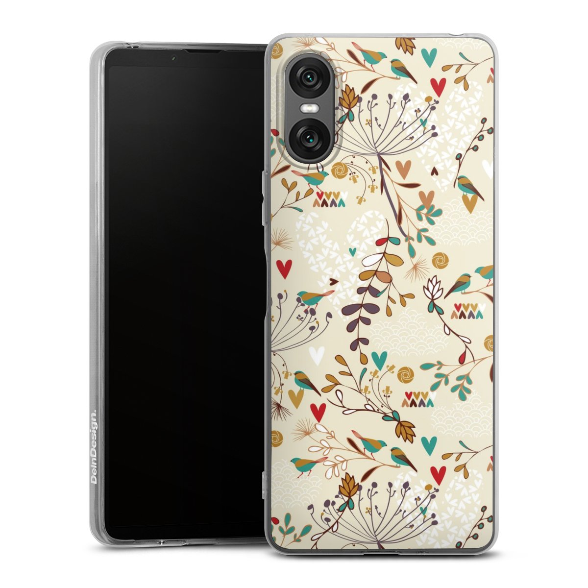 Sony Xperia 10 VI Handy Silikon Hülle Case transparent Handyhülle Bird Flowers Retro Silikon Case