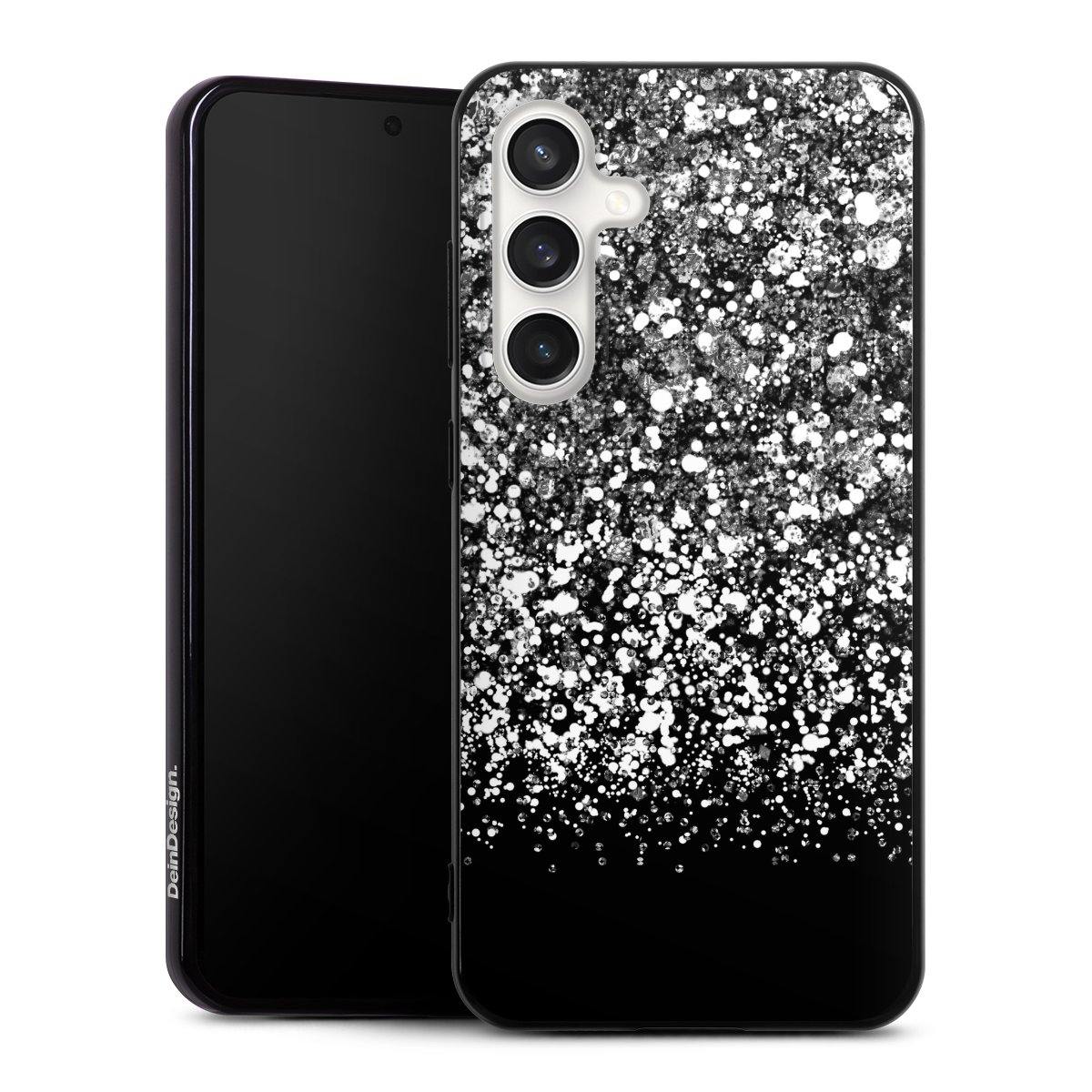 Galaxy S24 FE 5G Handy Silikon Hülle Case schwarz Handyhülle Glitzer Snowflake Muster