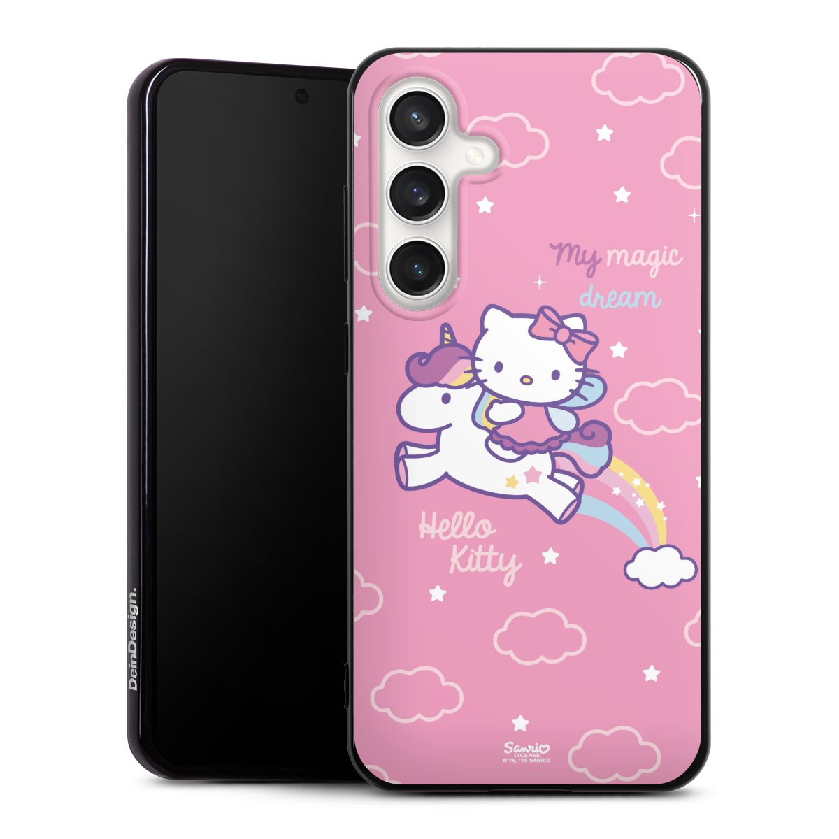 Galaxy S24 FE 5G Handy Silikon Hülle Case schwarz Handyhülle Einhorn Official Licensed Product Hello Kitty