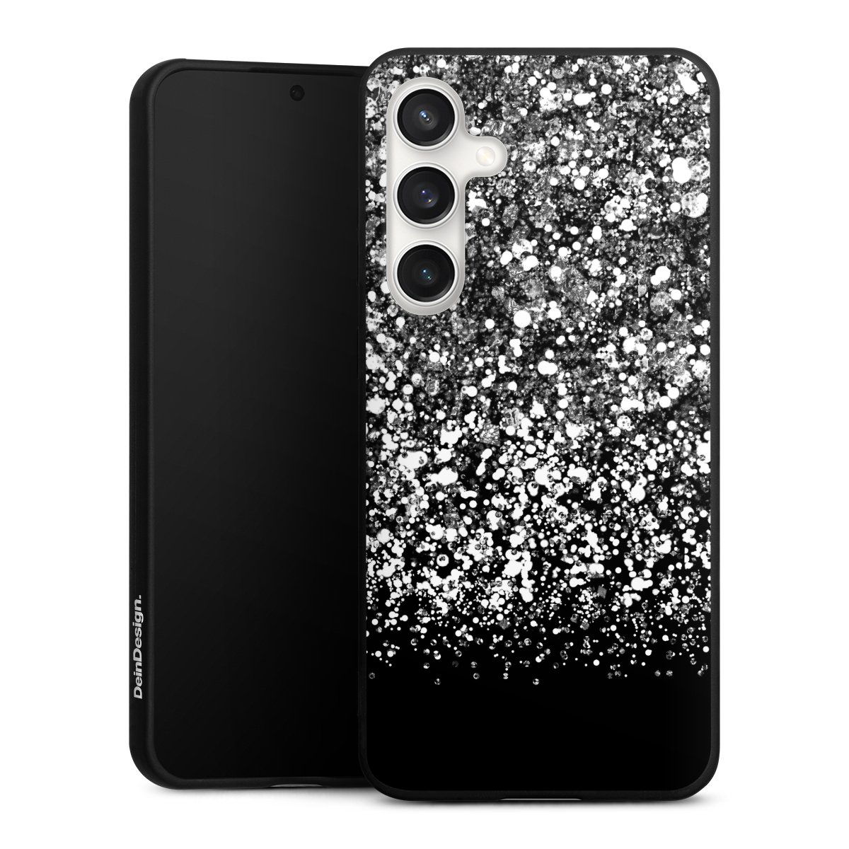 Galaxy S24 FE 5G Handy Premium Silikon Hülle Handyhülle schwarz Case Glitzer Snowflake Muster Silikon Premium Case