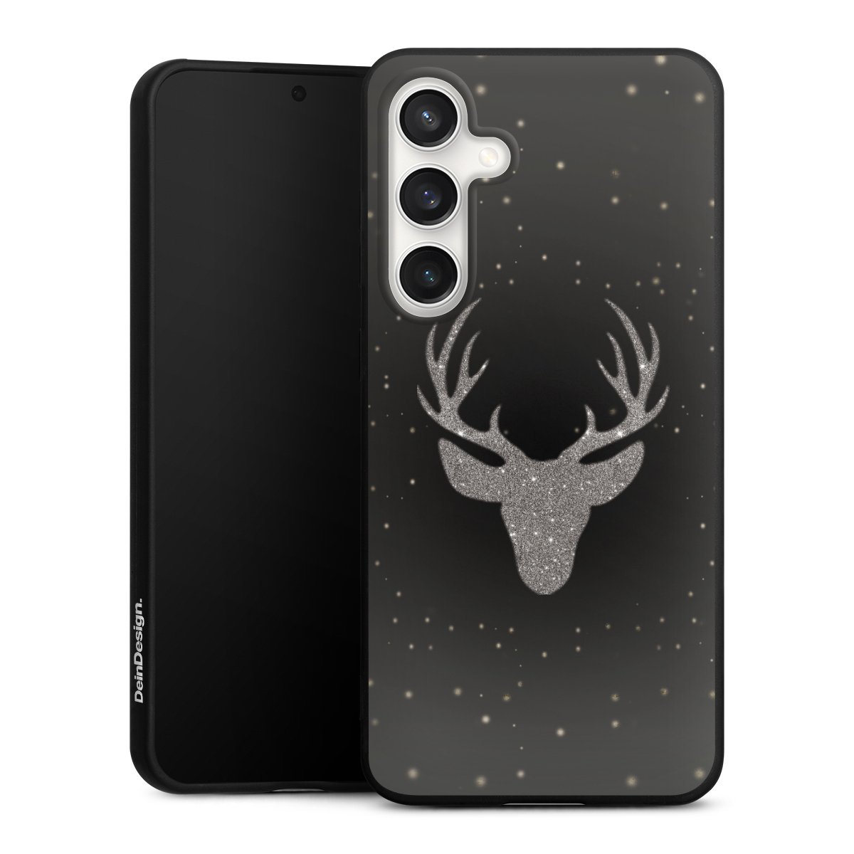 Galaxy S24 FE 5G Handy Premium Silikon Hülle Handyhülle schwarz Case Winter Deer Glitzer Silikon Premium Case