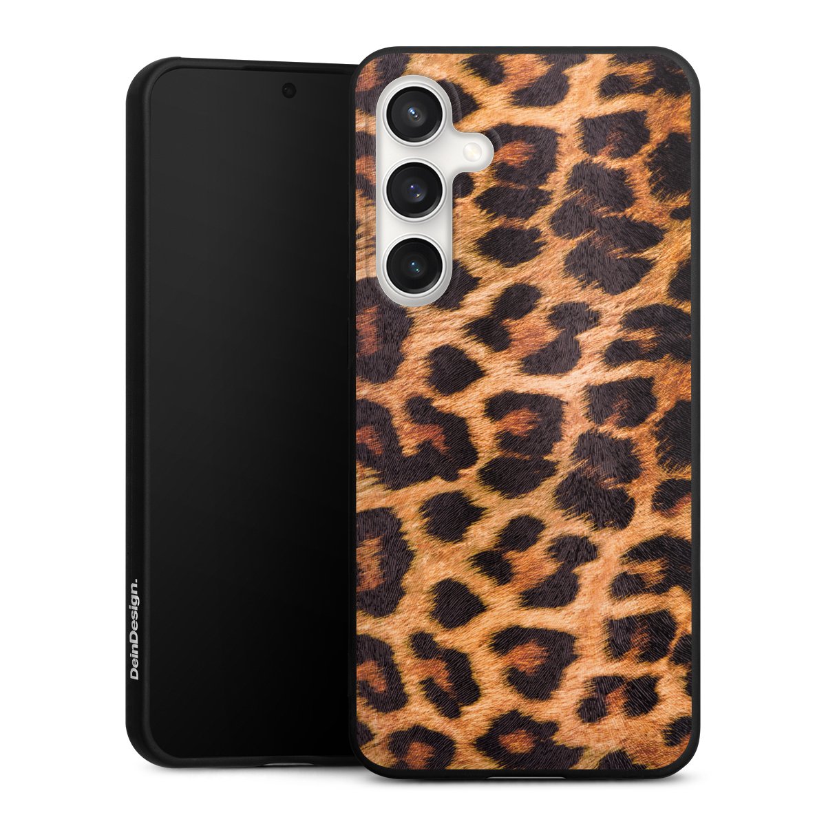 Galaxy S24 FE 5G Handy Premium Silikon Hülle Handyhülle schwarz Case Animal Print Leopard Fur Silikon Premium Case