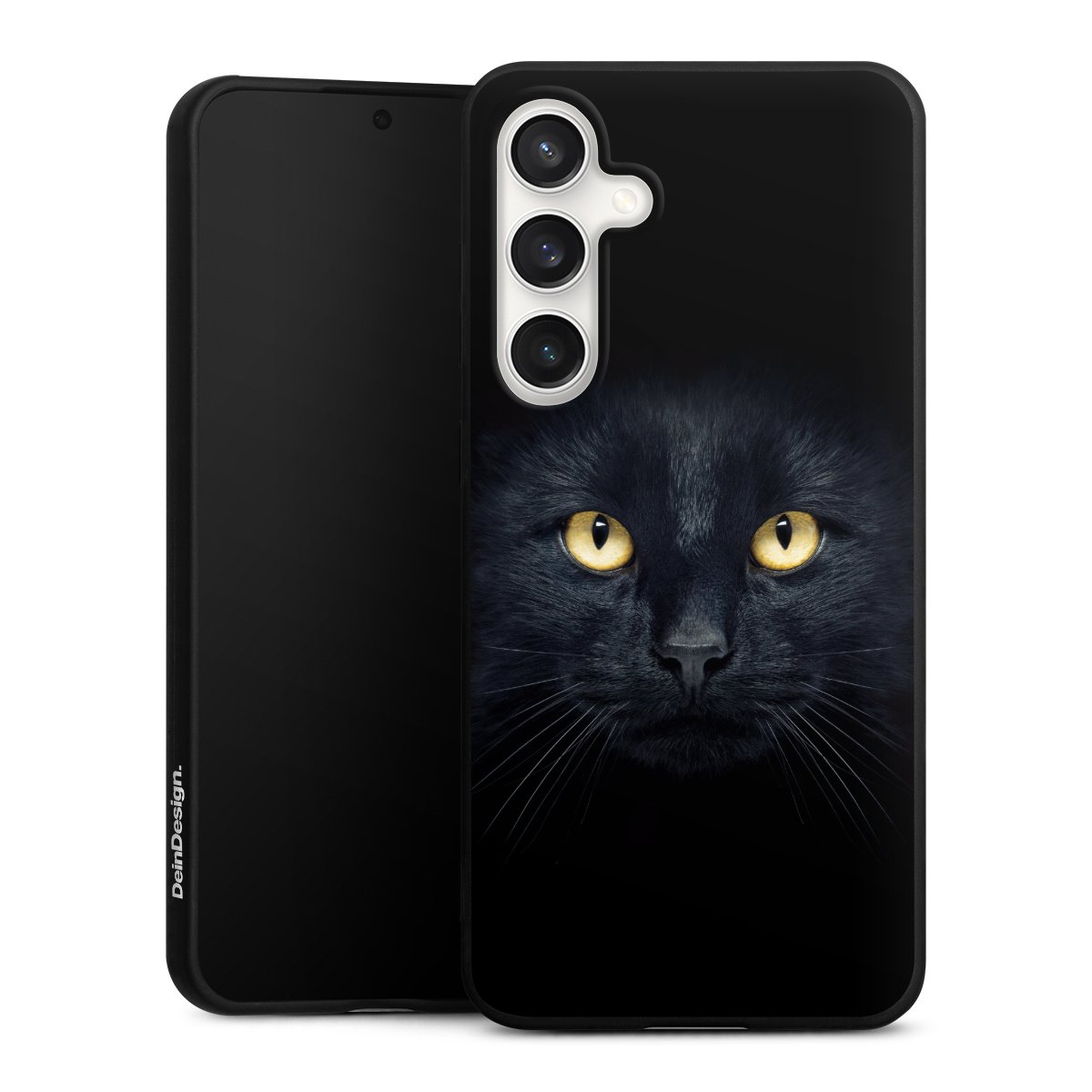 Galaxy S24 FE 5G Handy Premium Silikon Hülle Handyhülle schwarz Case Eye Cat Black Silikon Premium Case