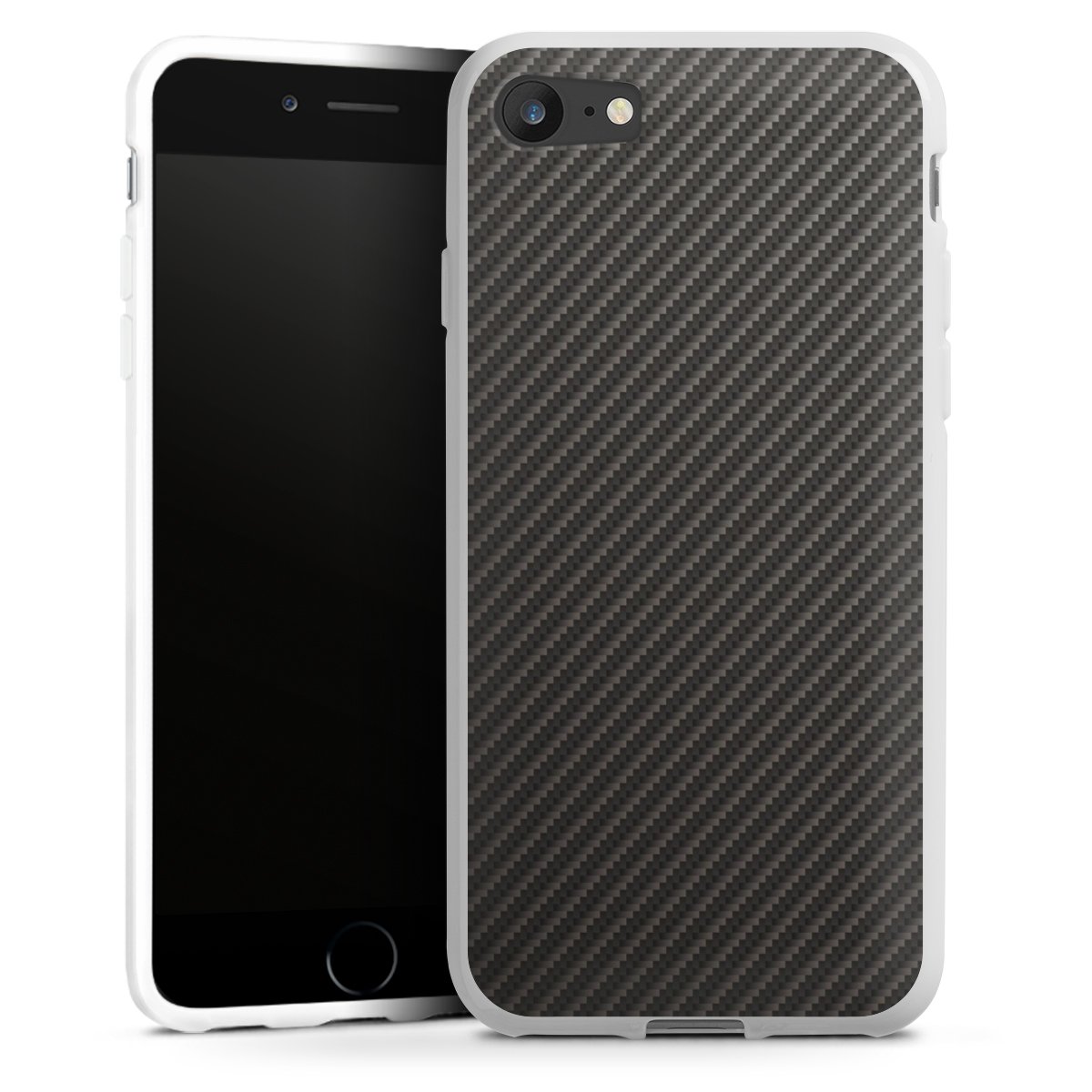 iPhone SE (2020) Handy Silikon Hülle Case weiß Handyhülle Metallic Look Carbon Muster Silikon Case