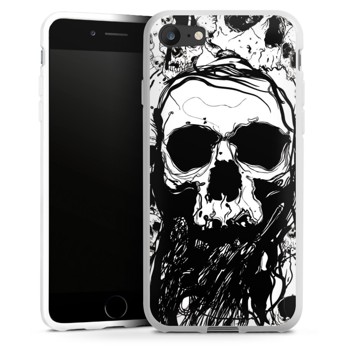 iPhone SE (2020) Handy Silikon Hülle Case weiß Handyhülle Totenkopf Halloween Silikon Case