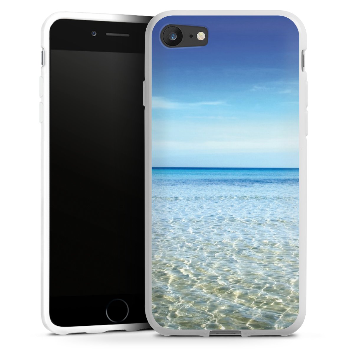 iPhone SE (2020) Handy Silikon Hülle Case weiß Handyhülle Urlaub Sky Ocean Silikon Case