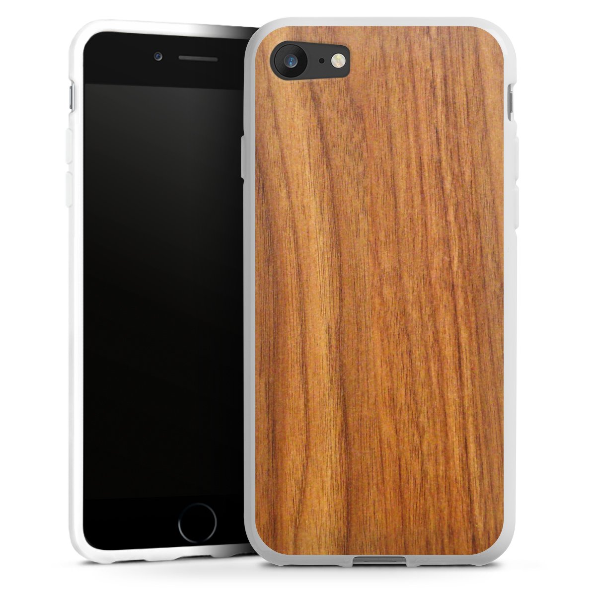 iPhone SE (2020) Handy Silikon Hülle Case weiß Handyhülle Wood Larch Wooden Look Silikon Case