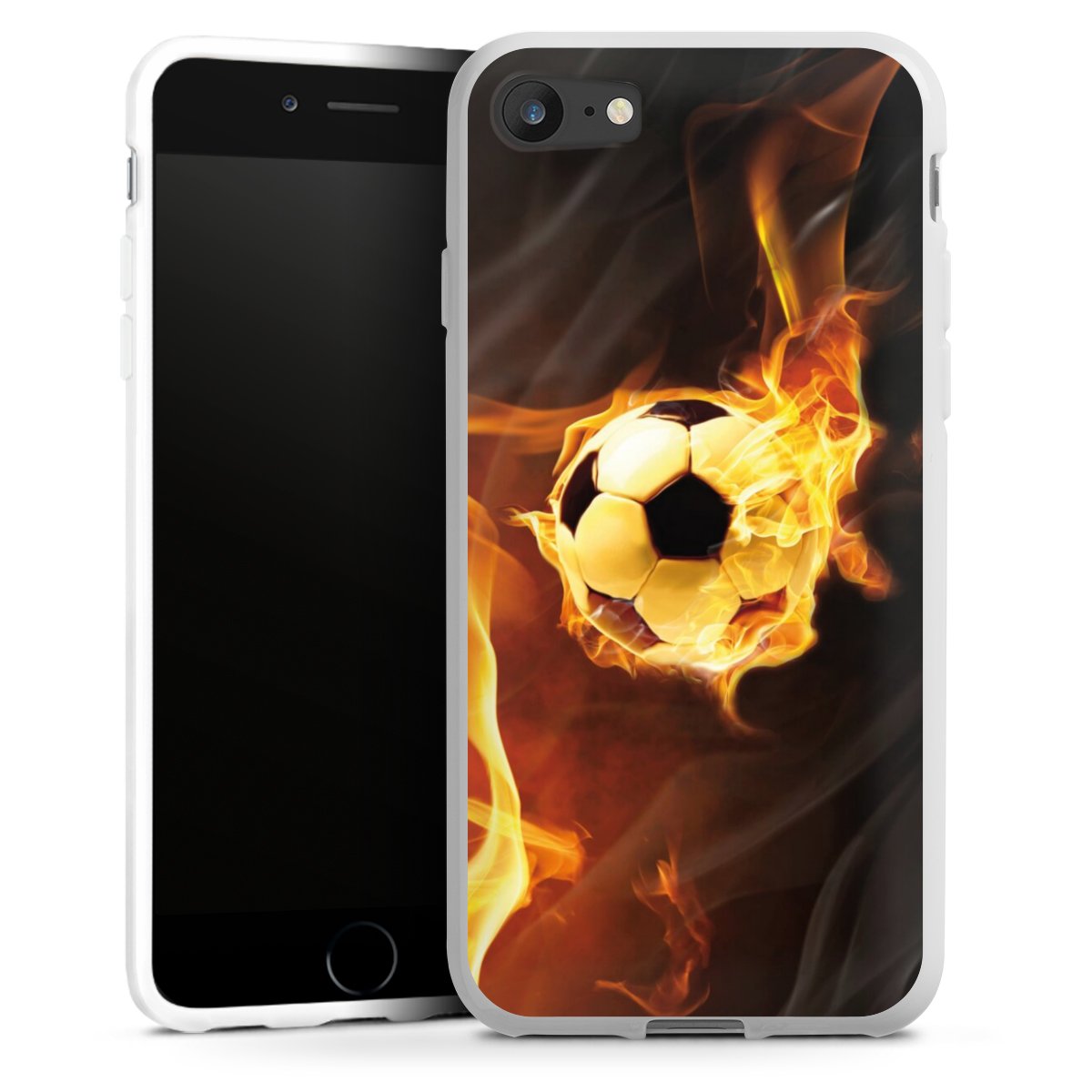 iPhone SE (2020) Handy Silikon Hülle Case weiß Handyhülle Ball Fire Soccer Silikon Case