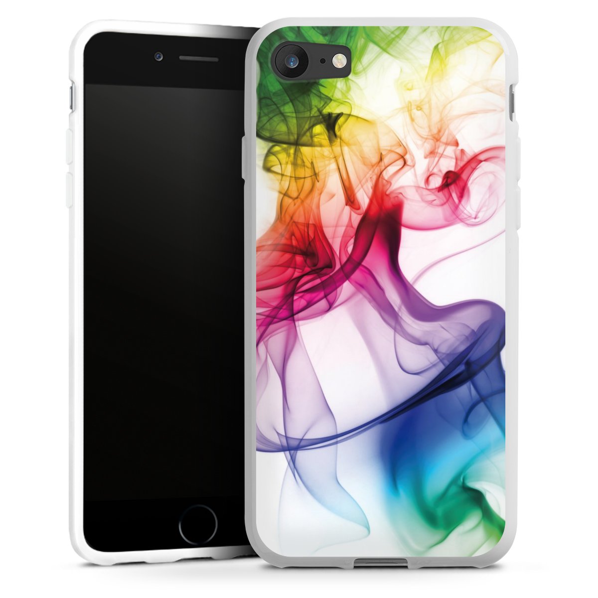 iPhone SE (2020) Handy Silikon Hülle Case weiß Handyhülle Water Colour Rainbow Silikon Case