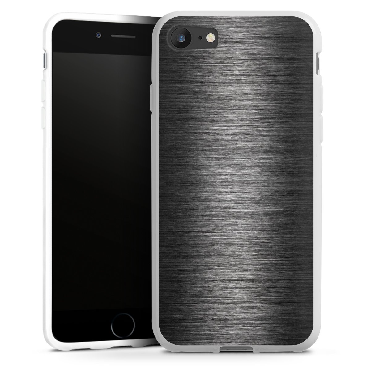 iPhone SE (2020) Handy Silikon Hülle Case weiß Handyhülle Metallic Look Anthracite Metal Silikon Case