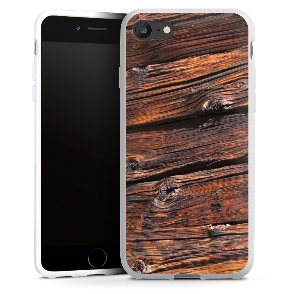 iPhone SE (2020) Handy Silikon Hülle Case weiß Handyhülle Beams Wooden Look Wood Silikon Case