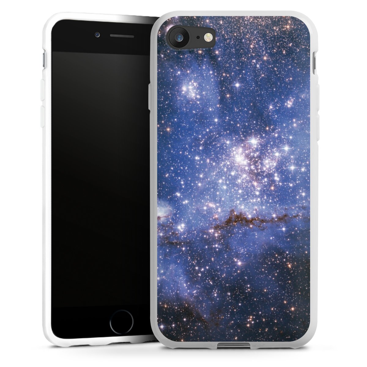 iPhone SE (2020) Handy Silikon Hülle Case weiß Handyhülle Weltall Galaxy Weltraum Silikon Case