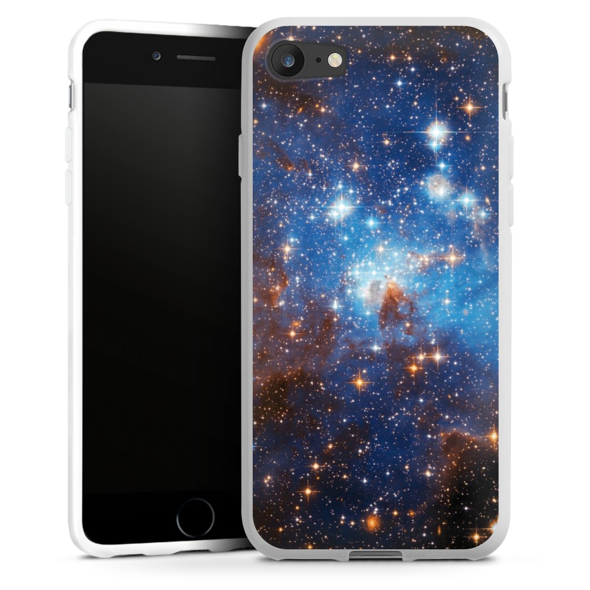 iPhone SE (2020) Handy Silikon Hülle Case weiß Handyhülle Star Weltall Galaxy Silikon Case