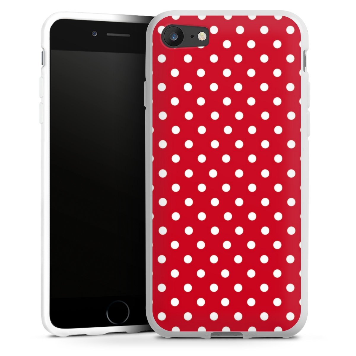 iPhone SE (2020) Handy Silikon Hülle Case weiß Handyhülle Points Polka Dots Retro Silikon Case