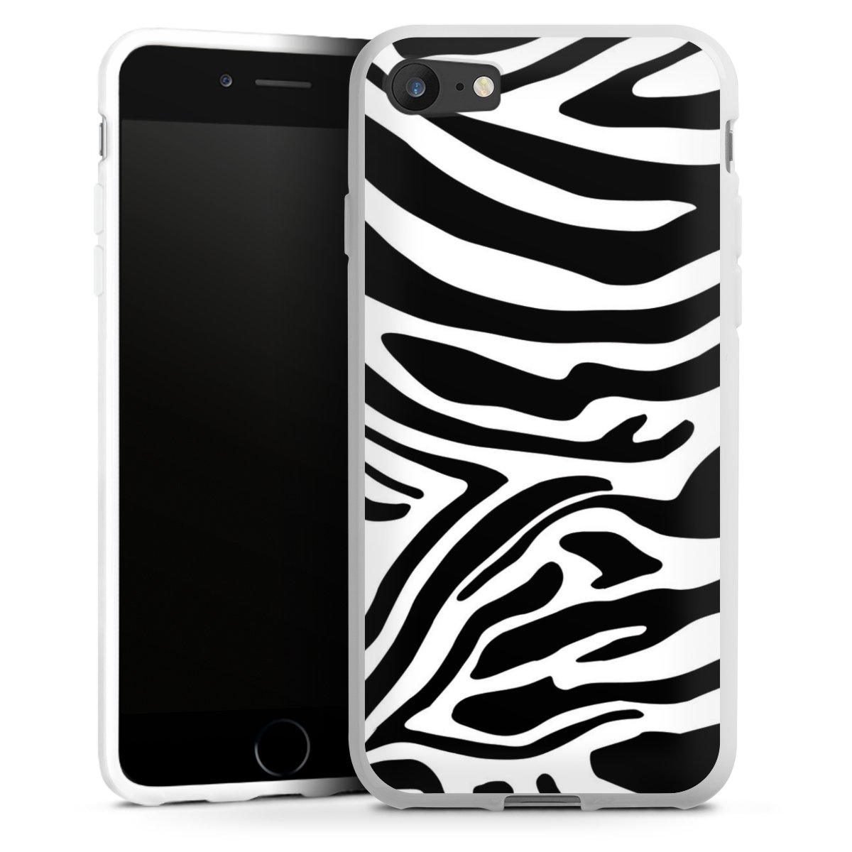 iPhone SE (2022) Handy Silikon Hülle Case weiß Handyhülle Zebra Animal Look Animal Print Silikon Case