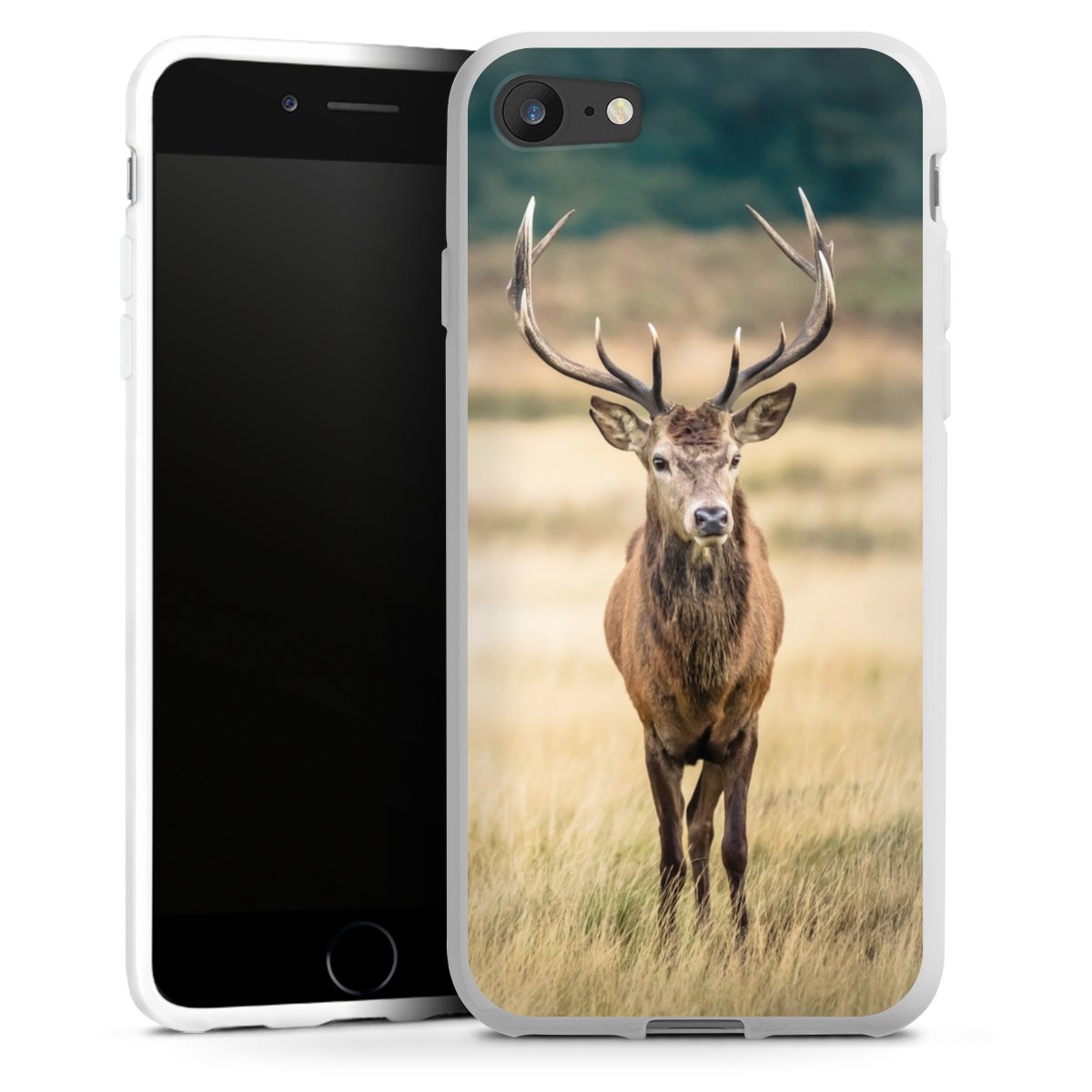 iPhone SE (2020) Handy Silikon Hülle Case weiß Handyhülle Deer Meadow Forrest Silikon Case