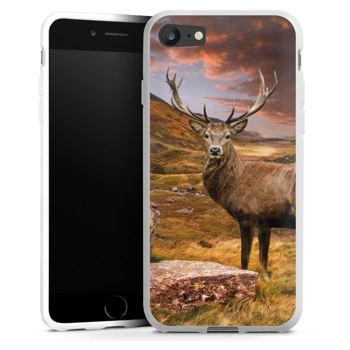 iPhone SE (2020) Handy Silikon Hülle Case weiß Handyhülle Meadow Mountain Deer Silikon Case