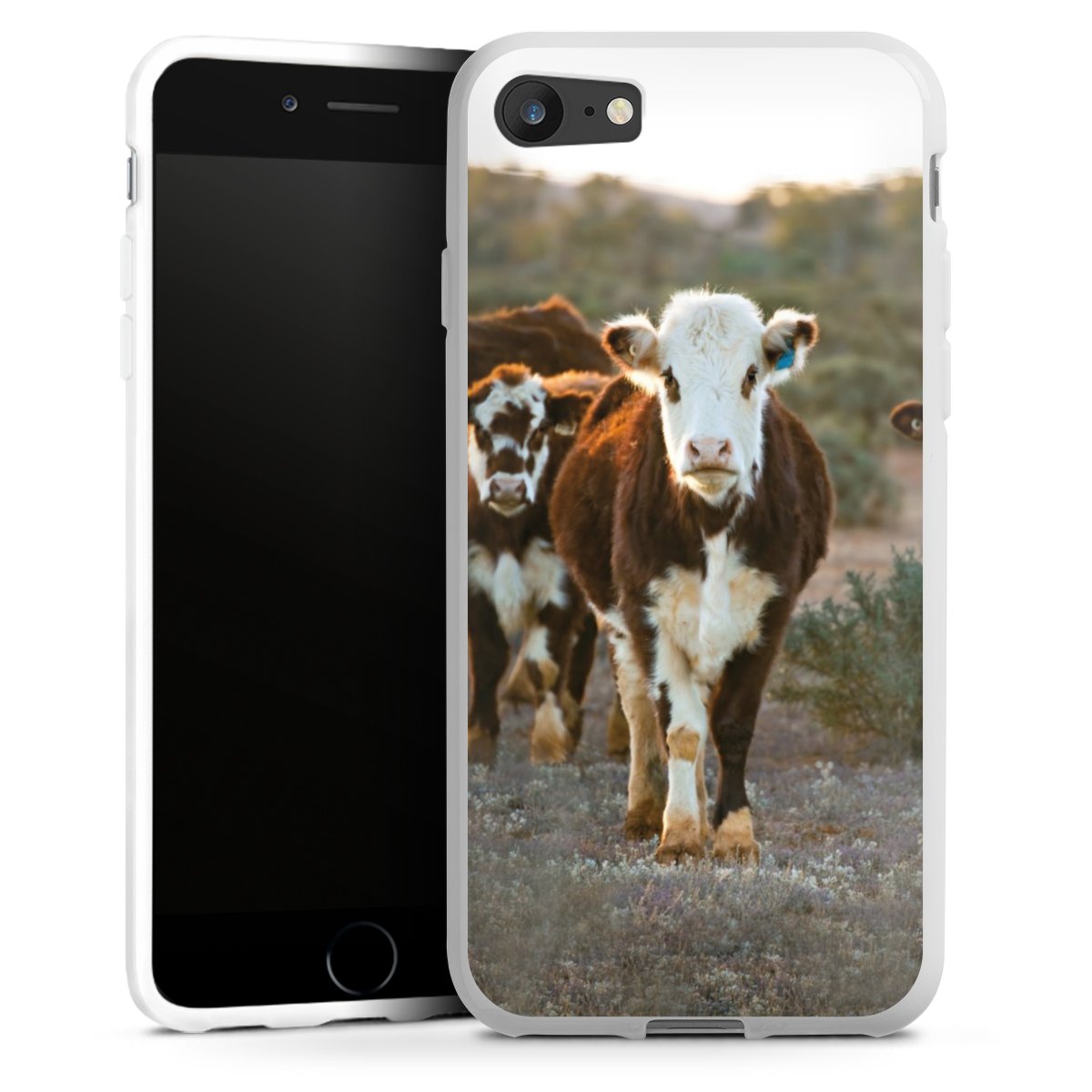 iPhone SE (2020) Handy Silikon Hülle Case weiß Handyhülle Cow Farmer Calf Silikon Case