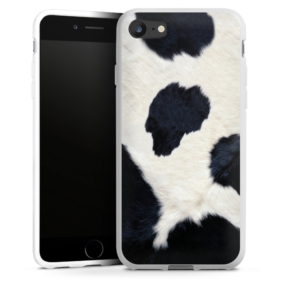 iPhone SE (2020) Handy Silikon Hülle Case weiß Handyhülle Animal Look Animal Print Cow Skin Silikon Case