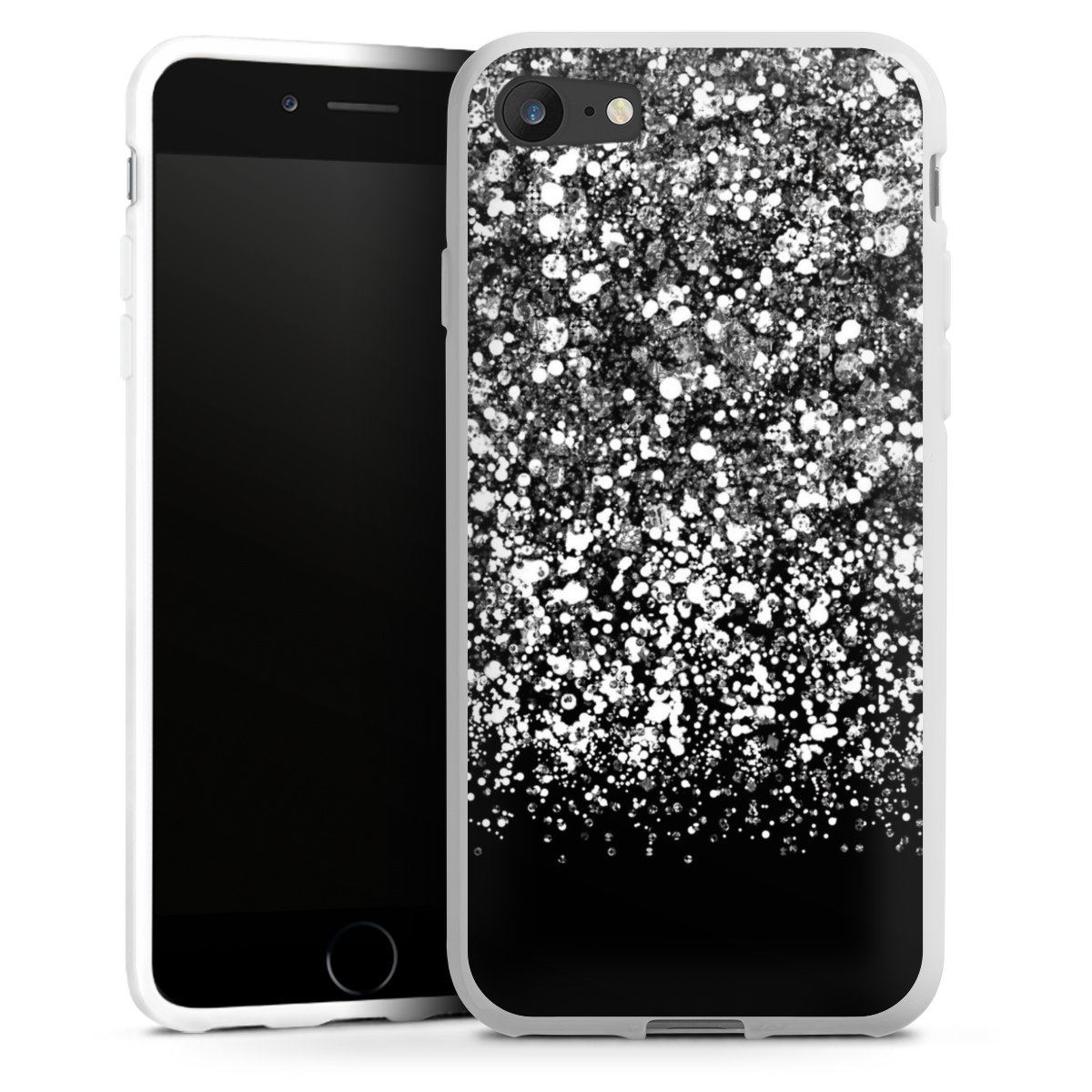 iPhone SE (2020) Handy Silikon Hülle Case weiß Handyhülle Glitzer Snowflake Muster Silikon Case