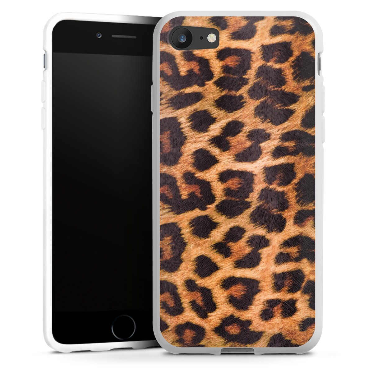 iPhone SE (2020) Handy Silikon Hülle Case weiß Handyhülle Animal Print Leopard Fur Silikon Case