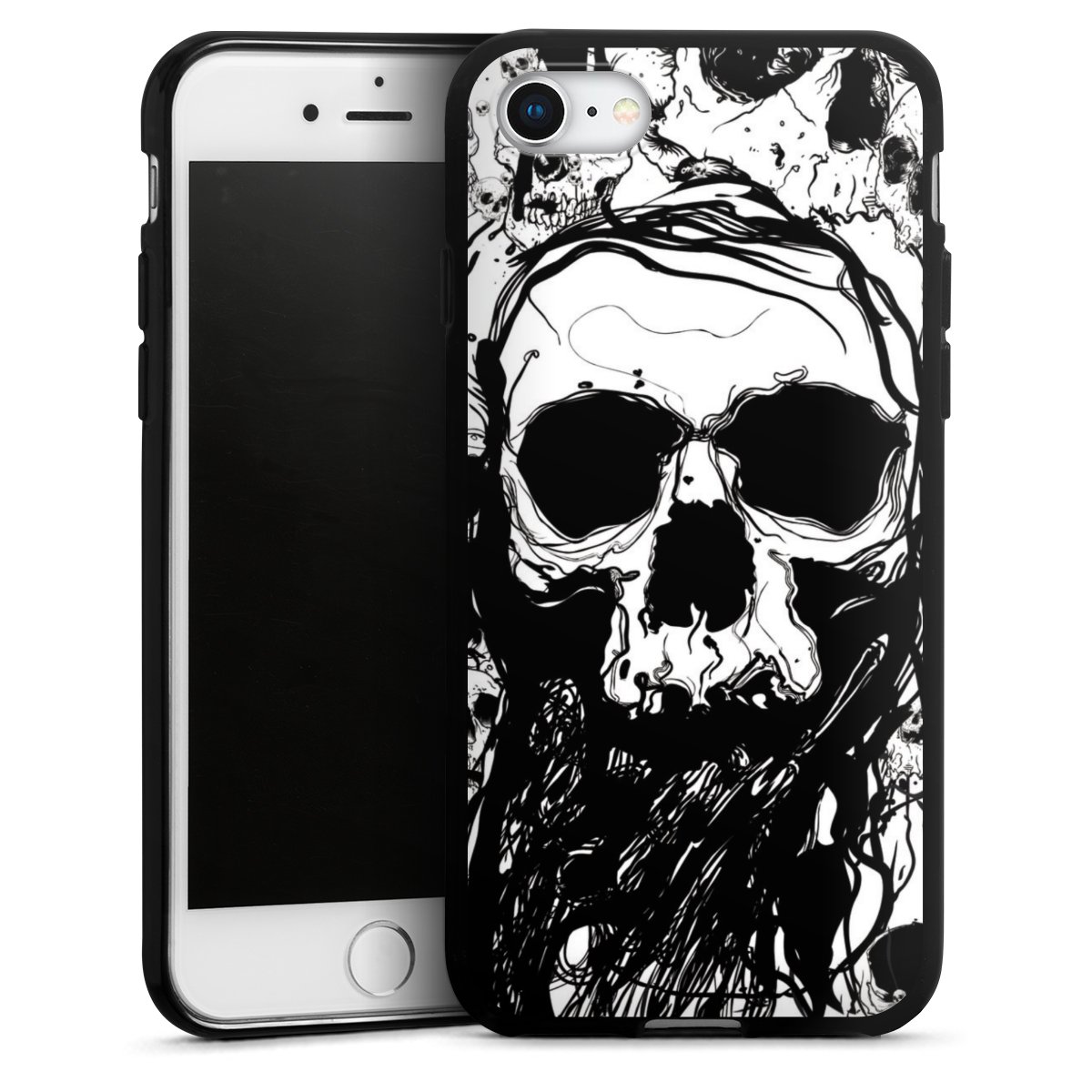 iPhone SE (2020) Handy Silikon Hülle Case schwarz Handyhülle Totenkopf Halloween