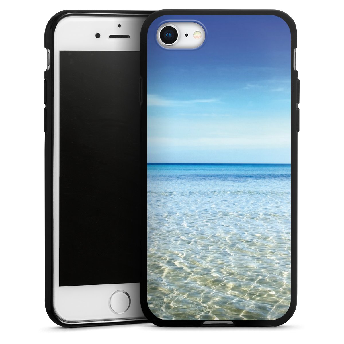 iPhone SE (2020) Handy Silikon Hülle Case schwarz Handyhülle Urlaub Sky Ocean