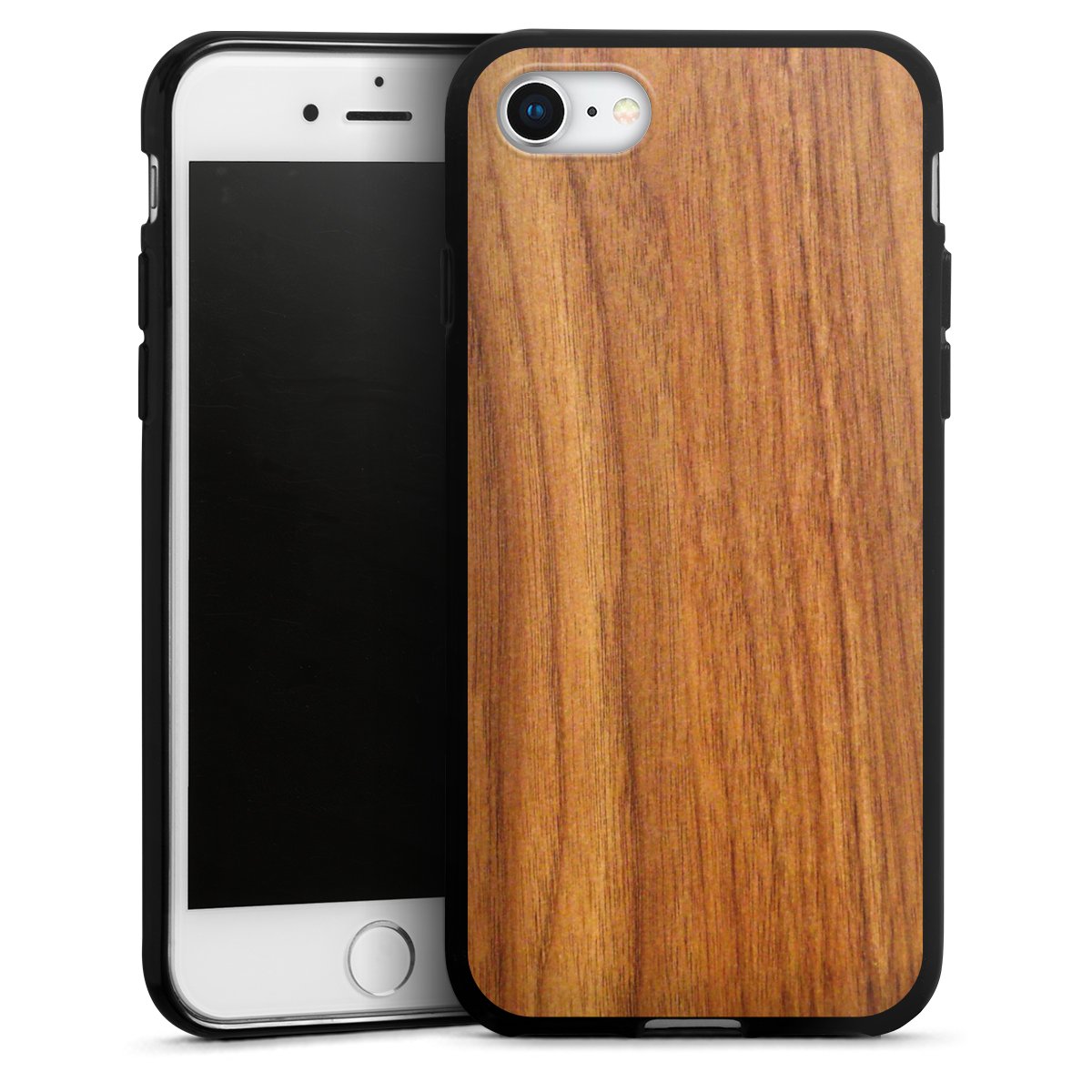 iPhone SE (2020) Handy Silikon Hülle Case schwarz Handyhülle Wood Larch Wooden Look