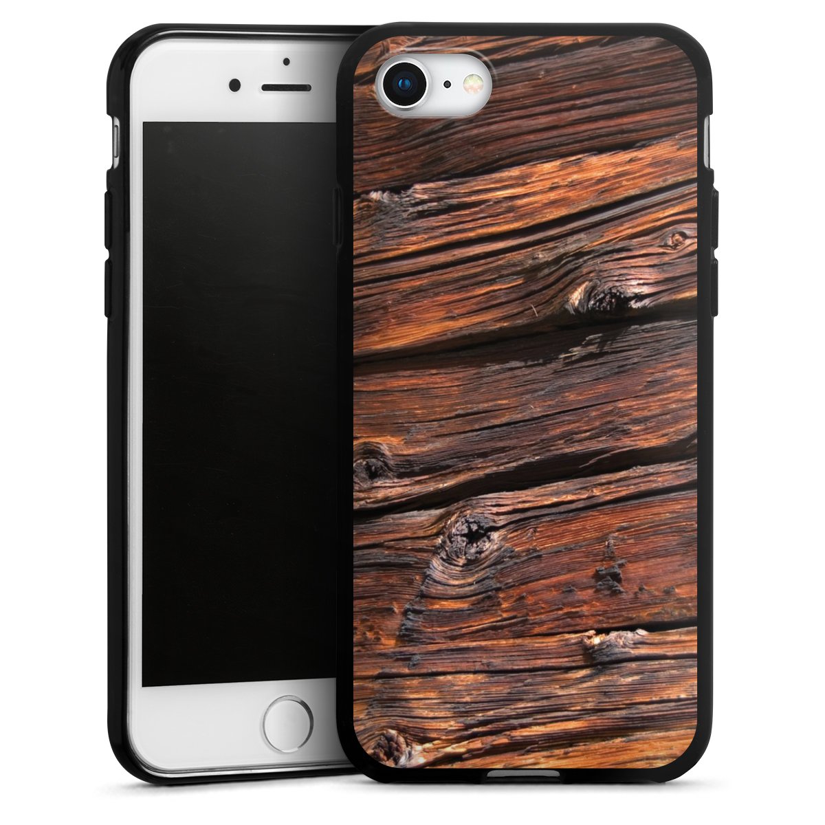 iPhone SE (2020) Handy Silikon Hülle Case schwarz Handyhülle Beams Wooden Look Wood