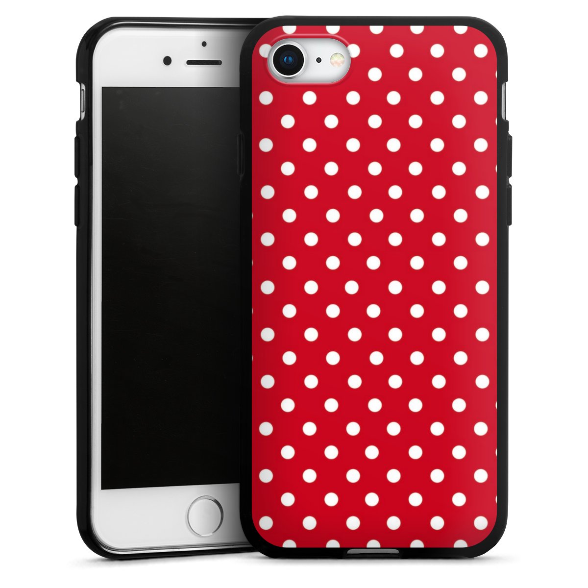 iPhone SE (2020) Handy Silikon Hülle Case schwarz Handyhülle Points Polka Dots Retro